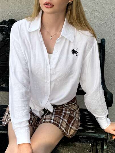 Jouncy قميص نسائي فضفاض كاجوال بطبعات، كم طويل أسقاطي، ربيع/صيف، بلوزات كم طويل، ملابس رمضان