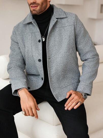 Manfinity CasualCool معطف قصير أنيق بأكمام طويلة للرجال، معطف بيه للخروج في فصل الخريف والشتاء، هدية للأصدقاء والزوج والحبيب