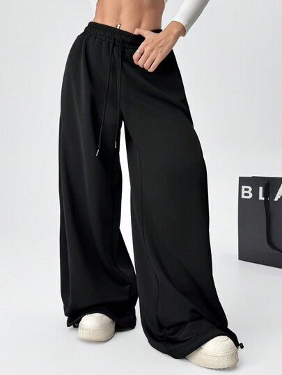 EZwear بنطلون قطني واسع للنساء بخصر ربطة للخريف