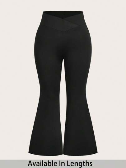 SHEIN PETITE CURVE سراويل ضيقة ذات خصر عالي مصممة بشكل متقاطع للنساء البدينات، مناسبة للربيع وعيد الحب والكرنفال، للاستخدام اليومي والترفيه والمكتب والتخرج