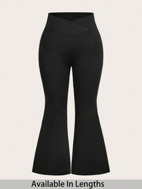 SHEIN PETITE CURVE سراويل ضيقة ذات خصر عالي مصممة بشكل متقاطع للنساء البدينات، مناسبة للربيع وعيد الحب والكرنفال، للاستخدام اليومي والترفيه والمكتب والتخرج