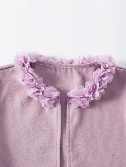 SHEIN طقم بنطلون وسترة بزخرفة نباتية ثلاثية الأبعاد باللون البنفسجي للفتيات المراهقات 2 قطعة، ملابس أنيقة