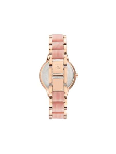 Anne Klein ساعة سوار من الألماس الوردي والبني مع قرص من لؤلؤ الأم باللون الزهري الفاتح للسيدات، سوار قابل للتعديل كهدية، AK/1412PKRG