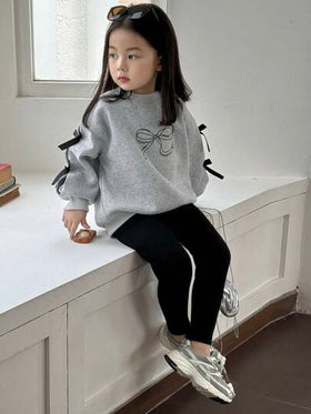 Dazy Kids مجموعة قطعتين للفتيات (الفتيات الصغار) بأعلى دائري محبوك مع فيونكة وطباعة، ملابس شتوية رمضان