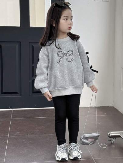 Dazy Kids مجموعة قطعتين للفتيات (الفتيات الصغار) بأعلى دائري محبوك مع فيونكة وطباعة، ملابس شتوية رمضان