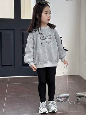 Dazy Kids مجموعة قطعتين للفتيات (الفتيات الصغار) بأعلى دائري محبوك مع فيونكة وطباعة، ملابس شتوية رمضان