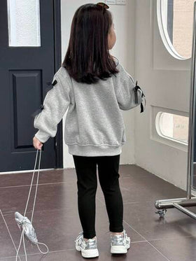 Dazy Kids مجموعة قطعتين للفتيات (الفتيات الصغار) بأعلى دائري محبوك مع فيونكة وطباعة، ملابس شتوية رمضان