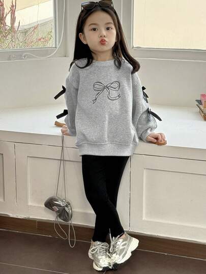 Dazy Kids مجموعة قطعتين للفتيات (الفتيات الصغار) بأعلى دائري محبوك مع فيونكة وطباعة، ملابس شتوية رمضان