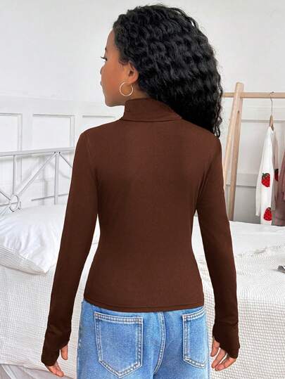 SHEIN كنزة صوفية ضيقة ذات رقبة دائرية بأكمام طويلة ذات لون أحادي للفتيات المراهقات