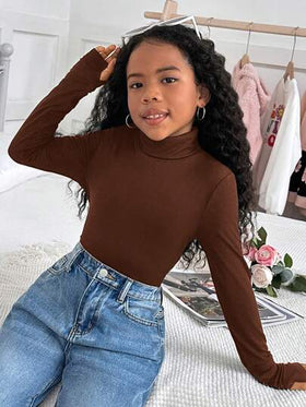 SHEIN كنزة صوفية ضيقة ذات رقبة دائرية بأكمام طويلة ذات لون أحادي للفتيات المراهقات