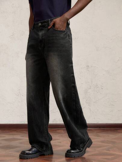 AKNOTIC Business Casual بنطلون جينز واسع مناسب للرجال بخصر متوسط الطول، جيد للاستخدام اليومي