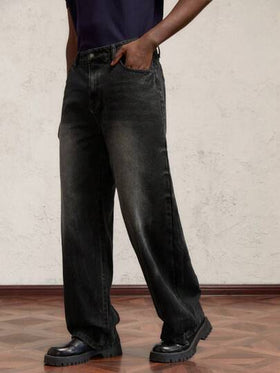 AKNOTIC Business Casual بنطلون جينز واسع مناسب للرجال بخصر متوسط الطول، جيد للاستخدام اليومي