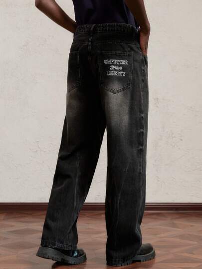 AKNOTIC Business Casual بنطلون جينز واسع مناسب للرجال بخصر متوسط الطول، جيد للاستخدام اليومي