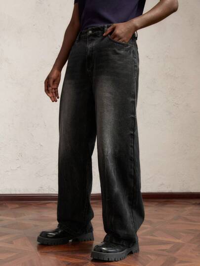 AKNOTIC Business Casual بنطلون جينز واسع مناسب للرجال بخصر متوسط الطول، جيد للاستخدام اليومي