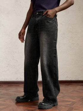 AKNOTIC Business Casual بنطلون جينز واسع مناسب للرجال بخصر متوسط الطول، جيد للاستخدام اليومي