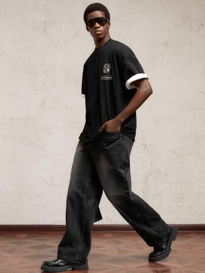AKNOTIC Business Casual بنطلون جينز واسع مناسب للرجال بخصر متوسط الطول، جيد للاستخدام اليومي