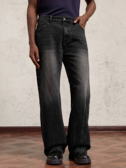 AKNOTIC Business Casual بنطلون جينز واسع مناسب للرجال بخصر متوسط الطول، جيد للاستخدام اليومي