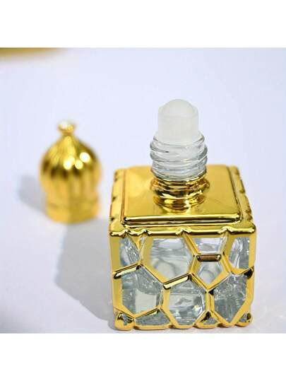 1 قطعة زجاجة عطر بسعة 10مل بشكل مربع، زجاج ذهبي لزيت العطر، زجاجة مضخة/بكرة، موزع أنيق محمول للعينات للعطور ومستحضرات التجميل