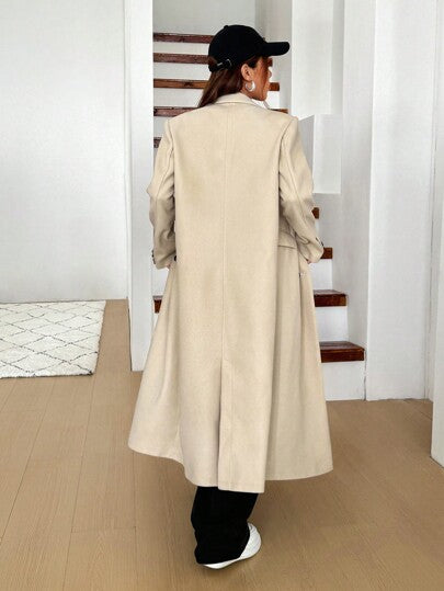 EZwear جاكيت نسائية سادة بأزرار أمامية وأكمام طويلة بياقة صغيرة وجيب زائف ذات تصميم بسيط