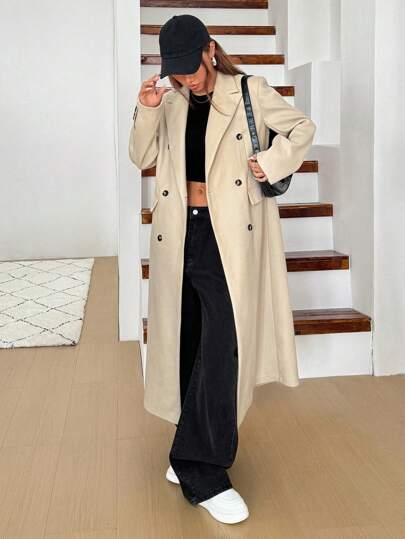 EZwear جاكيت نسائية سادة بأزرار أمامية وأكمام طويلة بياقة صغيرة وجيب زائف ذات تصميم بسيط