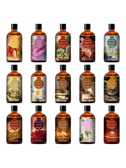 PHATOIL (عطر جديد) 1 قطعة زيت عطري 100مل/3.38 أونصة سائلة، زيوت عطرية أساسية لجهاز التبخير وترطيب الهواء، : مشموش الصباح، عنب الشمبانيا والوردة، رائحة الشاي للسفر، فجر الوردة، أحلام السوسن، جبل السند، كرنفال الفاكهة