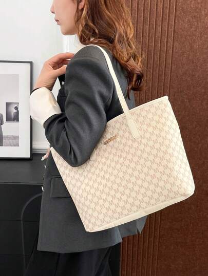 حقيبة للتسوق كبيرة السعة للنساء مطبوعة بطباعة بسيطة وعملية لعام 2024، حقيبة يد كتف وتحت الذراع للسفر والتنقل، حقيبة يد كبيرة هدية لعيد الأم
