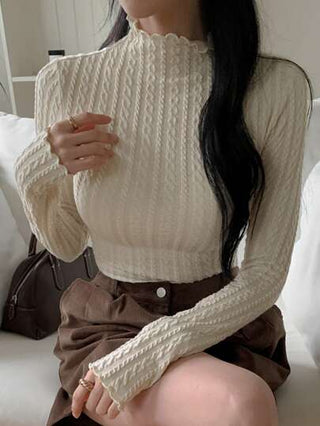 DAZY قميص نسائي بياقة عالية ضيق بلون أحادي وملمس، وصول جديد للخريف، أكمام طويلة، ملابس نسائية للخريف