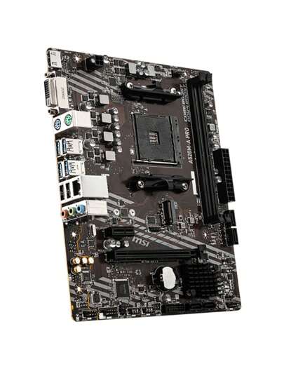 MSI لوحة أم AMD A520M-A PRO بمقبس AMD AM4 ، تدعم معالجات AMD Ryzen™ من الفئات 5000 و 5000 G و 4000 G و 3000 و 3000 G، تدعم ذاكرة وصول عشوائي مزدوجة ال- DDR4-4600ميجاهرتز (OC)، منافذ DisplayPort و و DVI-D، فتحة M.2 و SATA وفتحة PCI-E 3.0 X16
