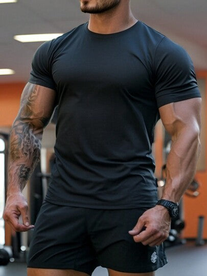 Manfinity Sport Corelite تي شيرت ذو أكمام قصيرة مع طباعة شعارات حيوانات، من طراز صديق للرجال، للنشاط البدني والجيم