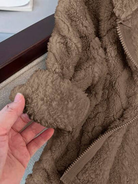 معطف كاجوال بوب فلانيل دافئ فضفاض للبنات، أسلوب التطريز الحرفي الناعم بألوان صلبة، مناسب للخريف والشتاء، ملائم للارتداء اليومي والكاجوال والمدرسة