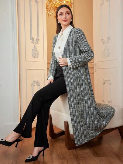 Modelyn قميص كاردجان أنيق طويل واحد للنساء ذو نسيج مموج رصاصي اللون، مناسب للخريف والشتاء