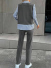 SHEIN LUNE 2 قطعة/مجموعة بدلة رياضية مرقعة للنساء بتصميم شريط للخريف، سروال وبلوزة