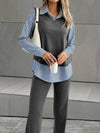 SHEIN LUNE 2 قطعة/مجموعة بدلة رياضية مرقعة للنساء بتصميم شريط للخريف، سروال وبلوزة