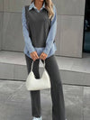 SHEIN LUNE 2 قطعة/مجموعة بدلة رياضية مرقعة للنساء بتصميم شريط للخريف، سروال وبلوزة