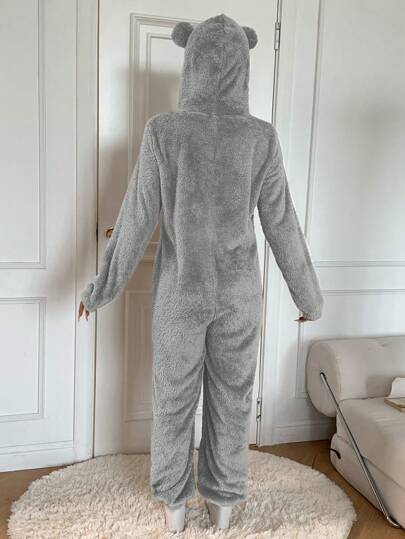 EZwear بدلة نسائية جديدة أحادية اللون مزودة بغطاء وسحاب أمامي، بأكمام طويلة من الفليس، للخريف/الشتاء