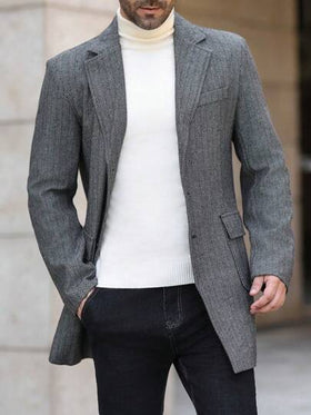 Manfinity Homme جاكيت رجالية ذات رقبة بياقة انفشاري وأكمام طويلة، للارتداء الرسمي والكاجوال في فصل الخريف والشتاء