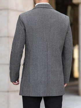 Manfinity Homme جاكيت رجالية ذات رقبة بياقة انفشاري وأكمام طويلة، للارتداء الرسمي والكاجوال في فصل الخريف والشتاء