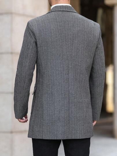 Manfinity Homme جاكيت رجالية ذات رقبة بياقة انفشاري وأكمام طويلة، للارتداء الرسمي والكاجوال في فصل الخريف والشتاء