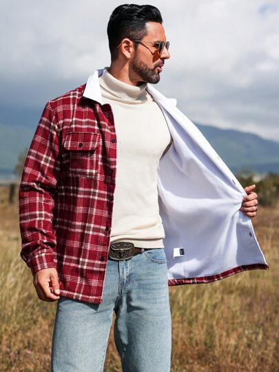 Manfinity Homme قميص طويل الأكمام برقبة زر أمامي ذو طابع كاروهات بسيط وعادي للعمل، هدية للأصدقاء والزوج والحبيب