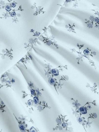 EZwear قطعتان مجموعة سيدات تتكون من توب وشورت من شريط تباين بنقشة الأزهار الصغيرة الجميلة