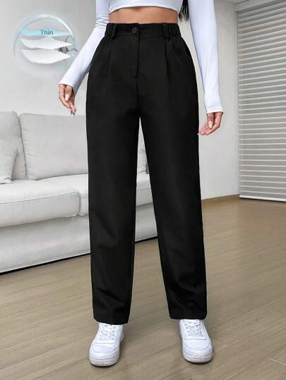 EZwear بنطلون نساءي أسود فضفاض بخصر عالي منسدل، سراويل عادية مبتكرة مناسبة لشهر رمضان