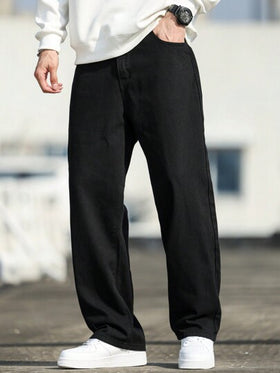 1 قطعة بنطال جينز رجالي فضفاض مستقيم مغسول عتيق كاجوال ضيق الحجم