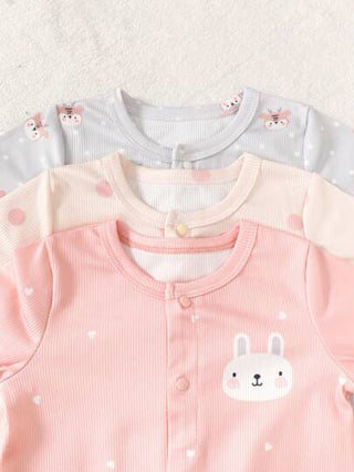 SHEIN 3 قطع/مجموعة سرير للأطفال حديثي الولادة كاجوال وجميل مطبوع رقميًا برسوم دب/أرنب/ظبي أمامي طويل الأكمام بدلة قطنية هدية مريحة في علبة
