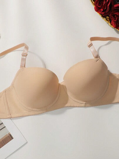 Shein Underwear&Sleepwear Basics مجموعتان من ملابس داخلية للسيدات بألوان كتلة، حمالة صدر بسلك وسراويل داخلية مثلثة