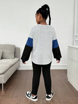 girls-sets طقم ملابس علوية وبنطلون للفتيات المراهقات، ملابس علوية كاجوال ذات أكمام طويلة وقطع ملونة مع فصوص، قطعتان'