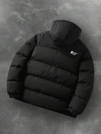 Manfinity Homme معطف كاجوال للرجال بطباعة حرفية لوني مبطن بقلنسوة, الشتاء, معطف شتوي للرجال, لون كتلة إضافة لاصوفي معطف شتوي دافئ