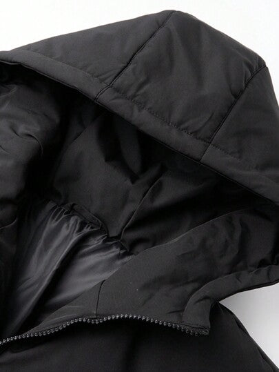 Manfinity Homme معطف كاجوال للرجال بطباعة حرفية لوني مبطن بقلنسوة, الشتاء, معطف شتوي للرجال, لون كتلة إضافة لاصوفي معطف شتوي دافئ