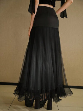 MOTF STUDIO تنورة بطبقات متدرجة سادة من الشبك، سنة جديدة