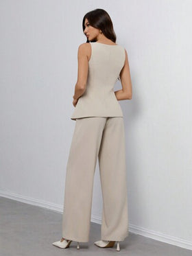 SHEIN Tall بذلة رسمية أنيقة للسيدات من سترة وبنطلون ذات لون واحد بياقة مستديرة وأزرار فردي، مناسبة للخروجات والعمل، ملابس صيف وخريف للنساء من قطعتين، ملابس رسمية عمل غير رسمية للمكتب، بدلة نسائية, مجموعة بليزر نسائية
