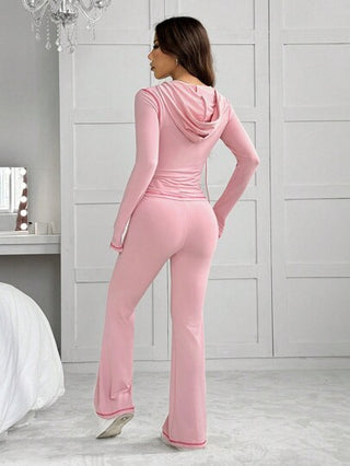 EZwear مجموعة جاكيت برقبة كابوشون مخصرة مع بنطال ذو أرجل متسعة تصميم جديد للنساء للرياضة والتمرين